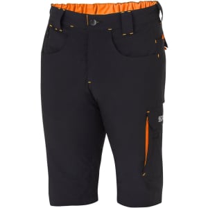Light shorts in black with orange accents, featuring multiple pockets and an elastic waistband. Includes branding.