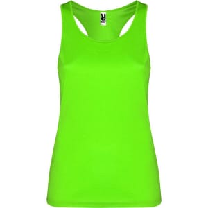 A bright green Shura tank top with a racerback design and logo on the tag.