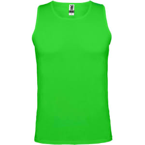 A bright green Andre Tank Top with a logo, featuring a sleeveless design.