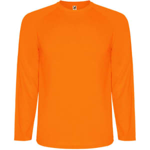 An orange Montecarlo long sleeved T-shirt with a round neck and long sleeves. It features a logo.