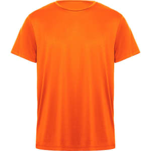 An orange t-shirt featuring a classic crew neck design and short sleeves. The shirt has a plain finish and includes a logo.