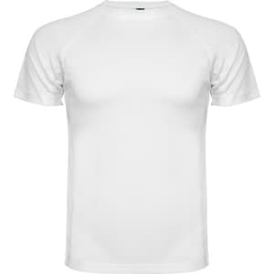 A white Montecarlo T-Shirt with a crew neck and short raglan sleeves, featuring a logo.