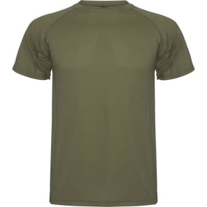 An olive green Montecarlo T-Shirt with a crew neck and short raglan sleeves, featuring a logo.