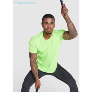 A green Imola T-Shirt featuring short sleeves, worn by a person in an athletic pose, holding a rope.