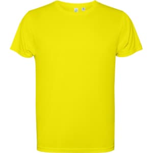 A bright yellow Estoril T-shirt with a simple design and a logo on the front.