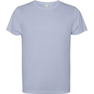 A light blue t-shirt featuring short sleeves and a crew neck. Includes a logo on the tag.