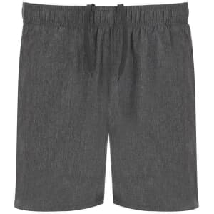 A pair of grey sports shorts featuring an elastic waistband and drawstring. The fabric has a textured appearance.