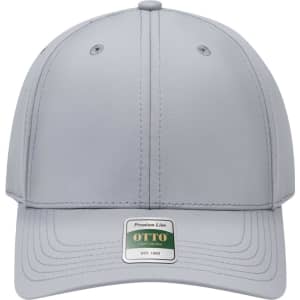 A light grey six-panel cap with a rounded crown, featuring a logo on the front.