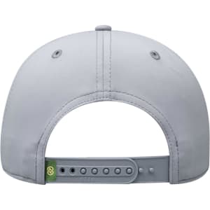 A light grey six-panel cap with a plastic snapback closure and a logo on the side.