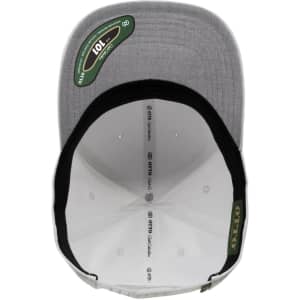 A grey six-panel cap featuring a curved brim and an inner lining. It includes a logo on the side.