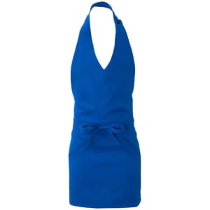A blue Lipari apron with a V-neck design and a waist tie. The apron features a logo on one side.