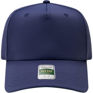 A navy blue 5 panel pro style cap with a branded patch on the front.