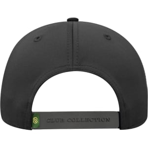 A black low-profile cap featuring a back strap and a logo.