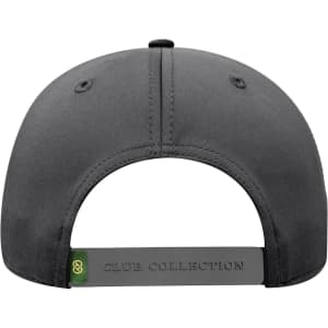 A low profile black cap with a rear adjustable strap and a logo detailing on the strap.