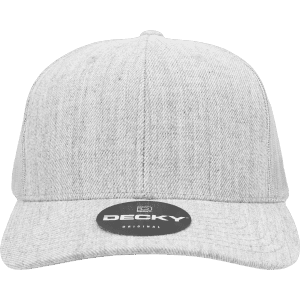 A light grey, six-panel, mid-profile structured trucker cap with a circular logo on the front.