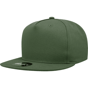 A green 5 Panel High Profile Structured Snapback cap with a flat brim and a logo detail.