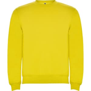 A yellow Clasica Sweatshirt featuring a crew neck design and a logo on the neckline.