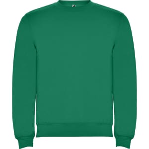 A green sweatshirt with a crew neckline and a logo on the label.
