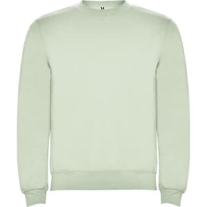 A light green Clasica sweatshirt with long sleeves and a crew neckline, featuring a logo.