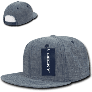 A grey snapback cap with a structured six-panel design and a logo tag. It features a flat brim and adjustable snap closure.