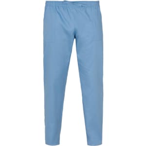 Light blue Rodi Pants with an elastic waistband and two front pockets. Features a logo on the waistband.