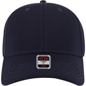 A navy blue six-panel low profile baseball cap featuring a logo label on the front.
