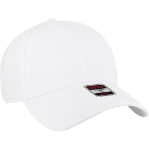 A white Otto Flex 6 Panel Baseball cap featuring a logo on the front. The cap has a curved brim and is made of flexible material.