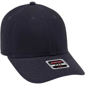 A navy blue six-panel baseball cap with a curved brim and a brand logo on the front.