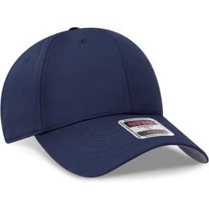 A navy blue 6-panel low profile baseball cap with a logo on the front and a curved brim.