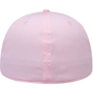 A pink 6 panel low profile style baseball cap with a smooth surface and no visible branding on the back.