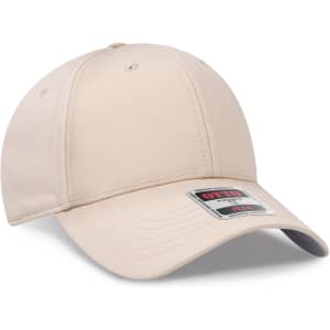 A beige 6-panel low profile baseball cap with a structured front and a logo on the side.