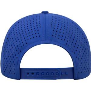 A blue perforated baseball cap with a mid-profile and adjustable strap at the back. Features a logo on the side.
