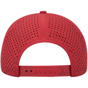 A red perforated baseball cap with a mid-profile design and adjustable strap at the back. Features a logo.