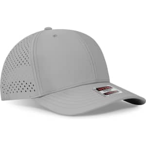 A grey, 6-panel mid-profile perforated baseball cap featuring a branding logo.