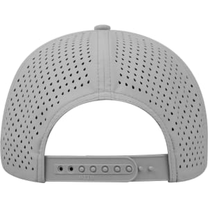A grey, perforated 6-panel mid-profile baseball cap with an adjustable strap and logo.