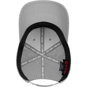 A grey perforated baseball cap with a mid-profile design and an inner branded label.
