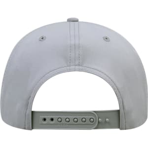 A grey 6 panel mid profile baseball cap featuring an adjustable strap and ventilation holes at the back.