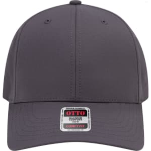 A grey 6 panel mid profile baseball cap featuring a logo on the front. The cap has a comfortable fit design.