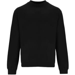 A black sweatshirt with long sleeves and a crew neck, featuring a simple design and no visible logos.