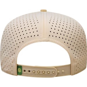A perforated beige mid-profile cap featuring a snapback closure and a small logo on the side.