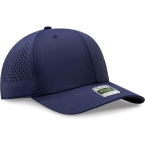 A navy blue perforated cap with a structured design and a logo on the front panel.