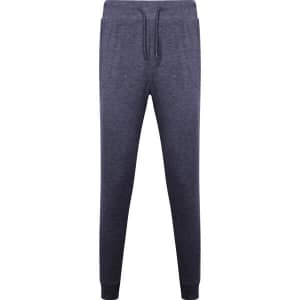 Track pants in dark grey with elasticated waist and cuffs, featuring two side pockets and a drawstring.