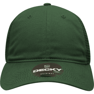 A green low-profile relaxed trucker cap with a logo on the front.