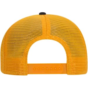 A low profile trucker dad cap in bright yellow with a mesh back and an adjustable strap.