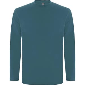 A long-sleeved t-shirt in a deep teal colour, featuring a crew neck and a logo on the chest.