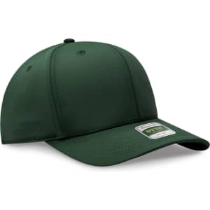 A green 5 panel cap with a curved peak and an integrated logo on the side.