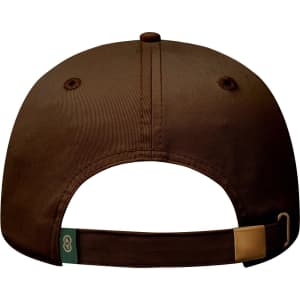 A brown low-profile dad cap with a strap at the back and a logo. The interior is plain.