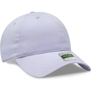 A light purple low-profile dad cap with a curved brim and a logo on the front.