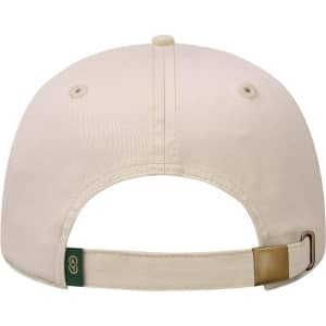 A low-profile dad cap in cream with an adjustable strap and a logo on the back.
