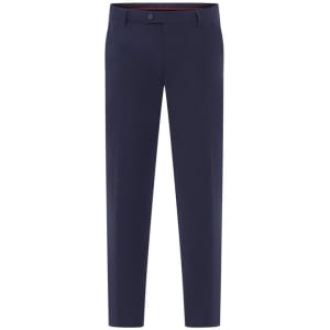 Navy Mauro Pants with a straight-leg design and a subtle branding logo.